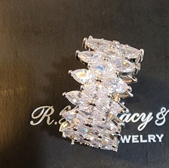 Cubic Zirconia 3-Row Marquise Cut silver Ring size 7 - Picture 3 of 12
